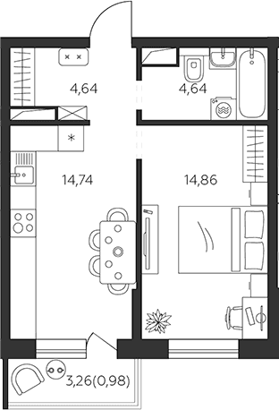 Продается 1-комн. квартира, 38.88 м²