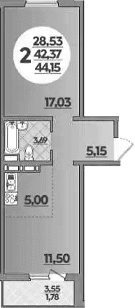 Продается 1-комн. квартира, 42.37 м²
