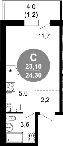 Продается 1-комн. квартира, 23.1 м²
