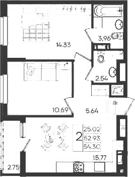 Продается 2-комн. квартира, 52.93 м²