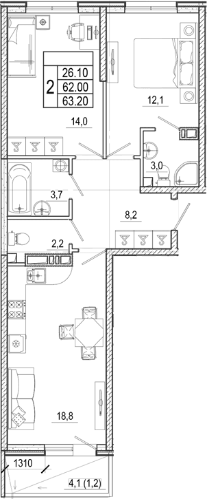 Продается 3-комн. квартира, 62 м²