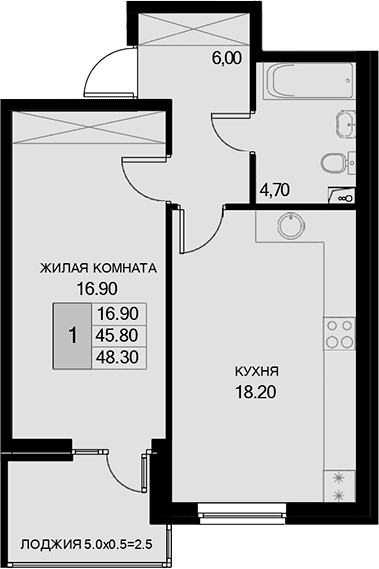 Продается 1-комн. квартира, 45.8 м²