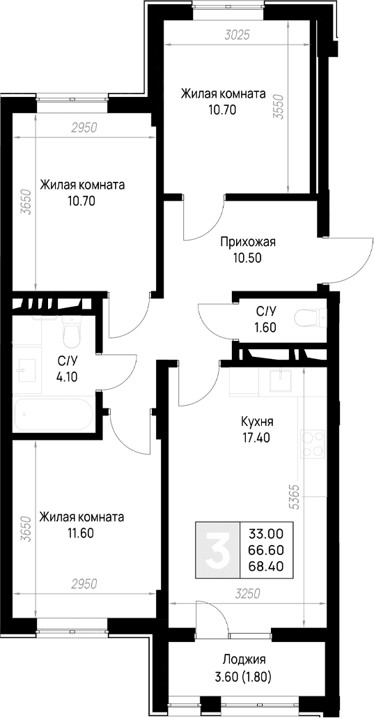 Продается 3-комн. квартира, 66.6 м²