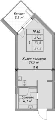 Продается 1-комн. квартира, 31.8 м²
