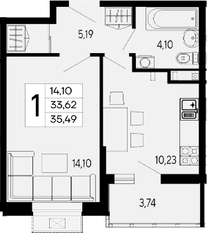 Продается 1-комн. квартира, 33.62 м²