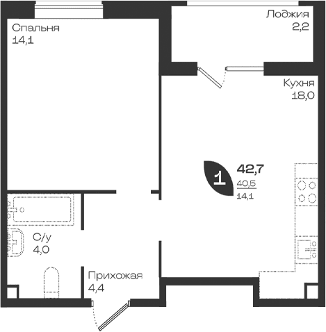 Продается 1-комн. квартира, 40.5 м²