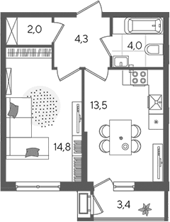 Продается 1-комн. квартира, 38.6 м²
