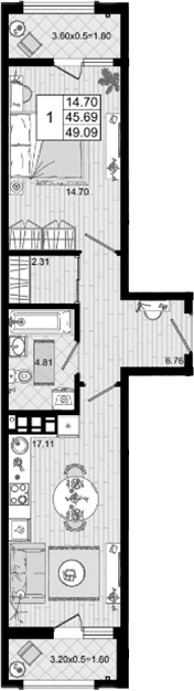 Продается 1-комн. квартира, 45.69 м²