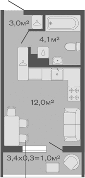 Продается 1-комн. квартира, 19.1 м²