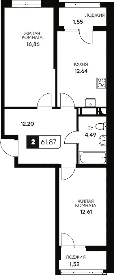 Продается 2-комн. квартира, 58.8 м²
