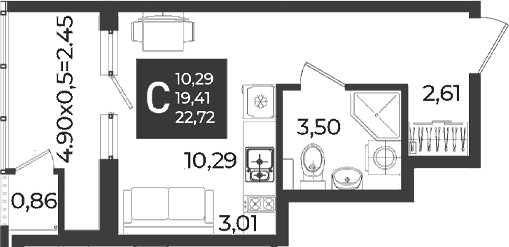 Продается 1-комн. квартира, 19.41 м²