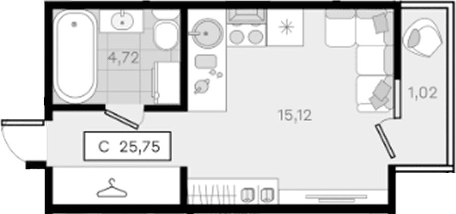 Продается 1-комн. квартира, 24.73 м²