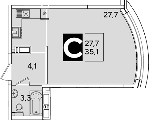Продается 1-комн. квартира, 35.1 м²