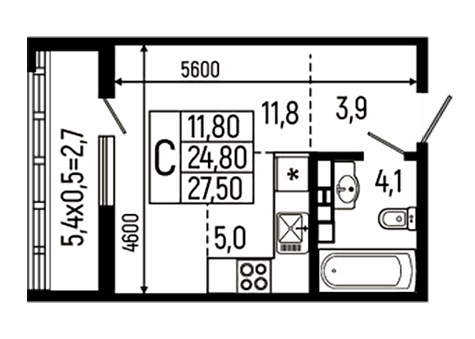 Продается 1-комн. квартира, 24.8 м²