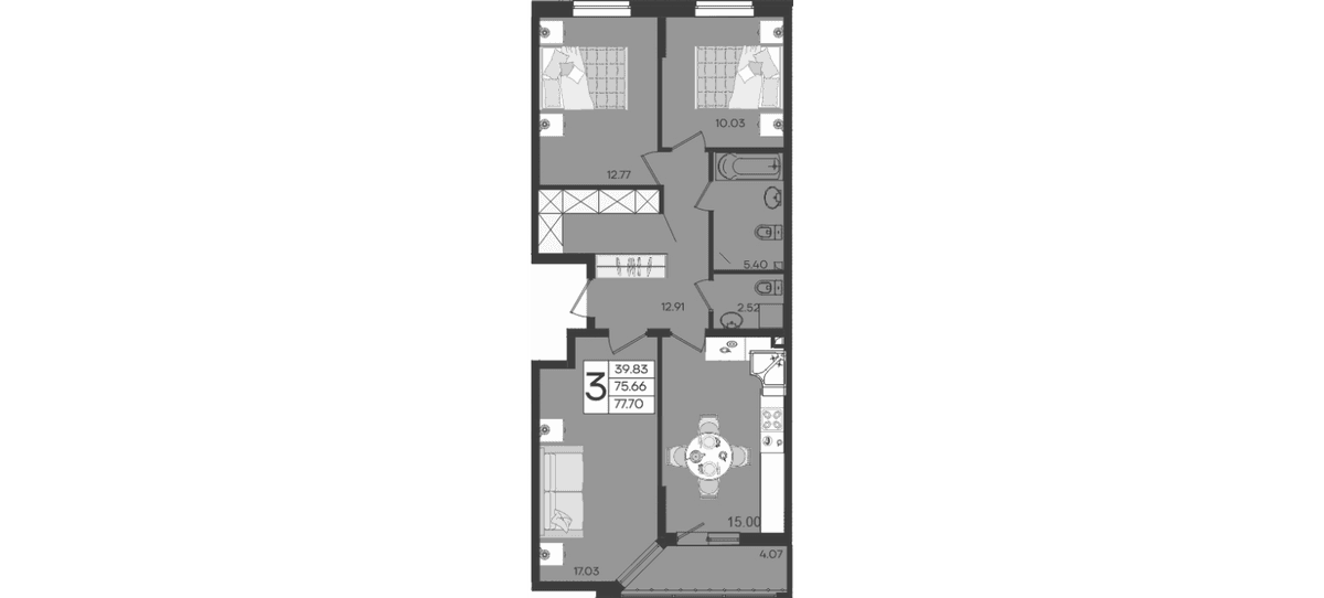 Продается 3-комн. квартира, 75.66 м²