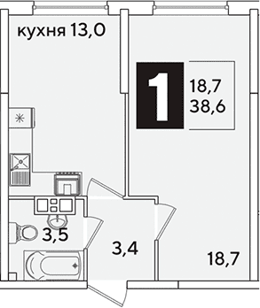 Продается 1-комн. квартира, 38.6 м²
