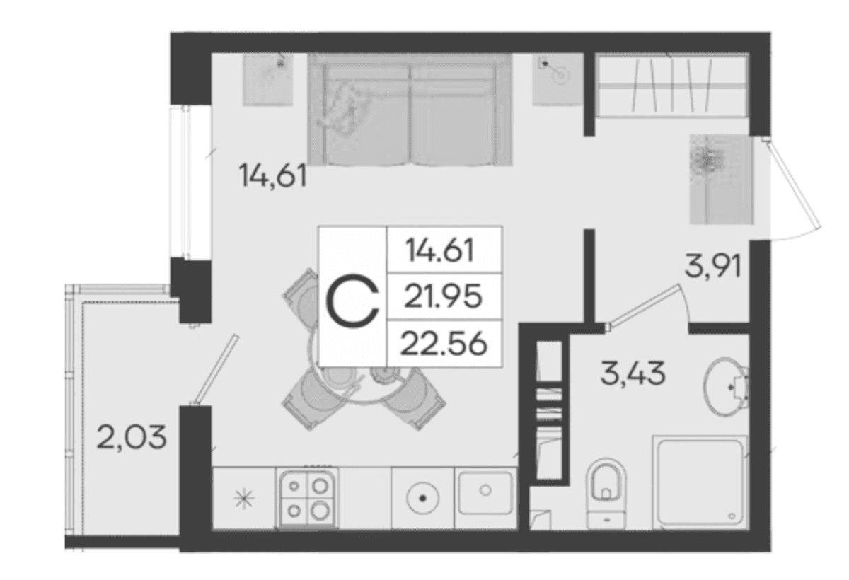 Продается 1-комн. квартира, 21.95 м²