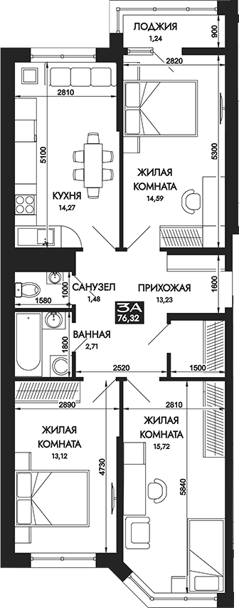Продается 3-комн. квартира, 75.08 м²