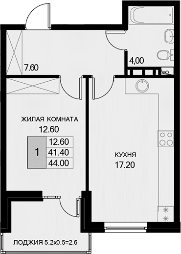 Продается 1-комн. квартира, 41.4 м²