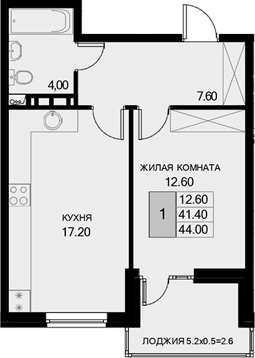 Продается 1-комн. квартира, 41.4 м²