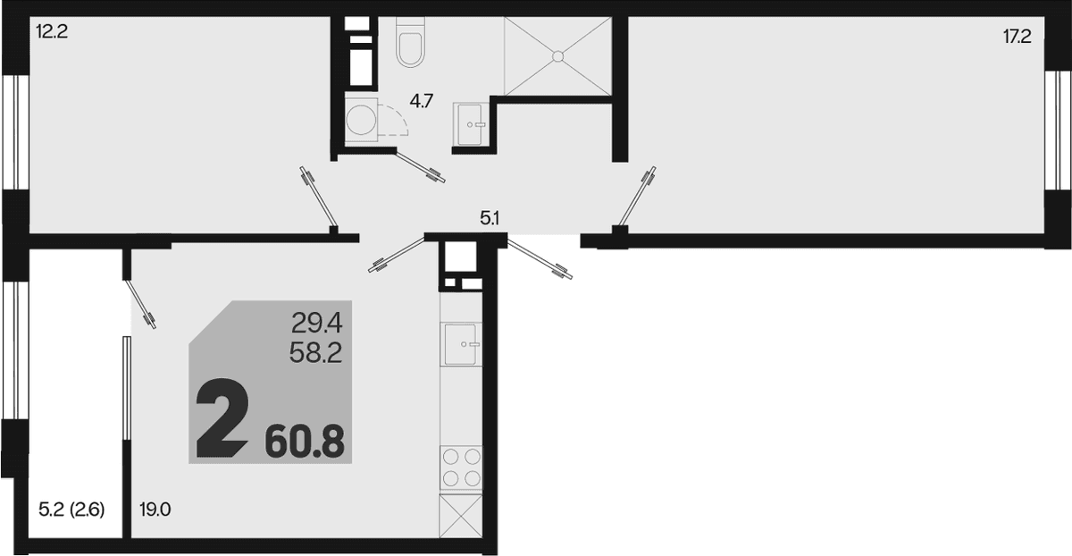 Продается 3-комн. квартира, 58.2 м²