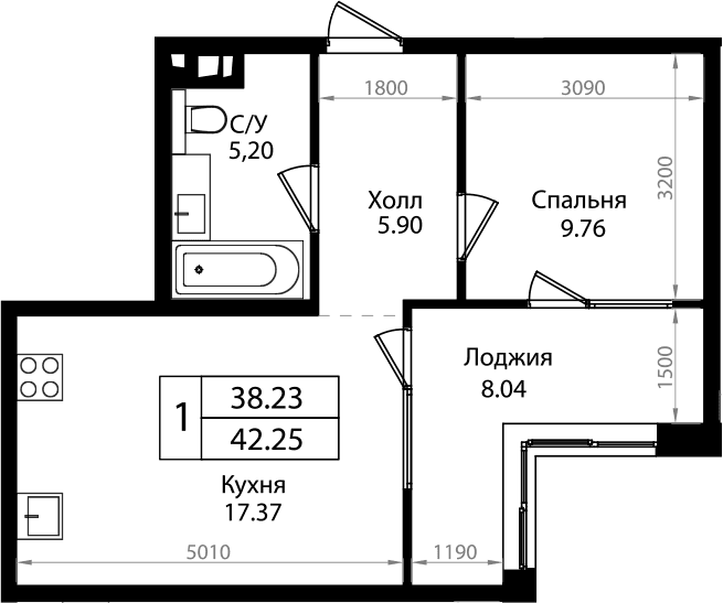 Продается 1-комн. квартира, 37.86 м²