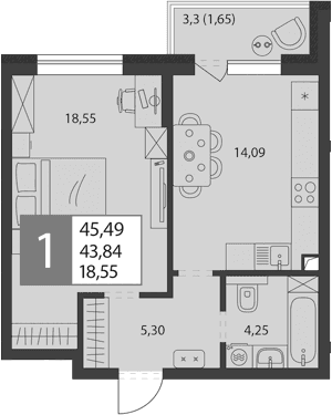 Продается 1-комн. квартира, 42.19 м²