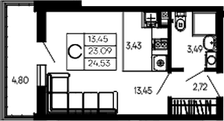 Продается 1-комн. квартира, 23.19 м²