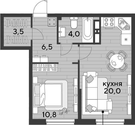 Продается 1-комн. квартира, 44.8 м²