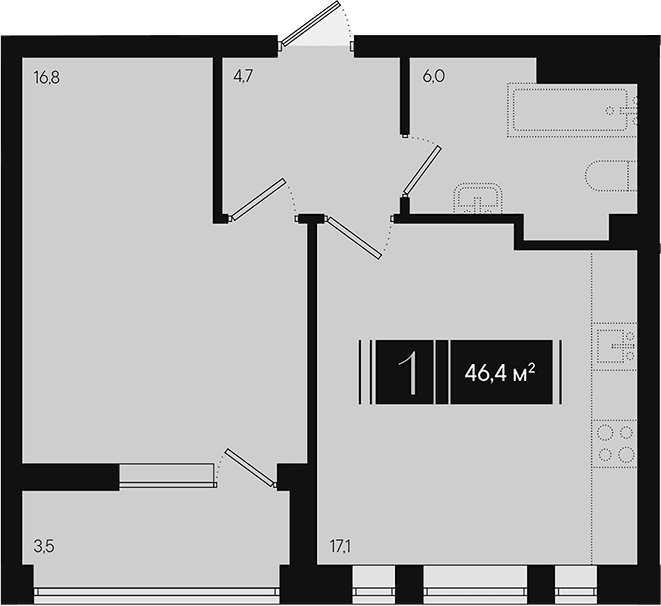 Продается 1-комн. квартира, 44.65 м²