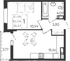 Продается 1-комн. квартира, 34.04 м²