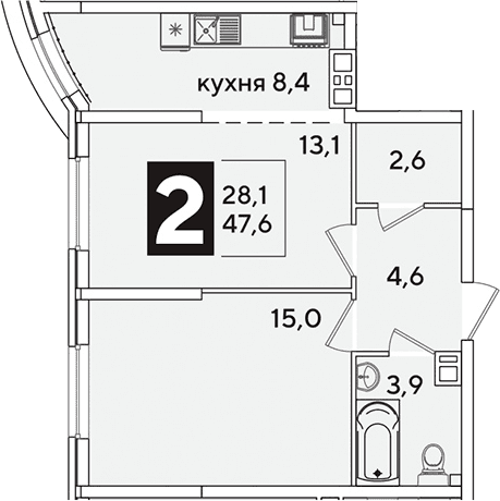 Продается 2-комн. квартира, 47.6 м²