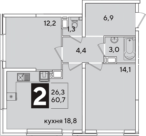 Продается 3-комн. квартира, 60.7 м²