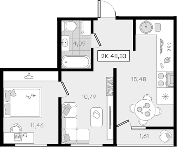 Продается 2-комн. квартира, 46.72 м²