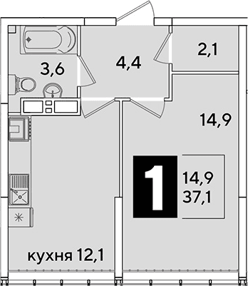 Продается 1-комн. квартира, 37.1 м²