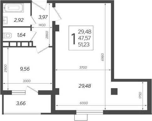 Продается 1-комн. квартира, 47.57 м²