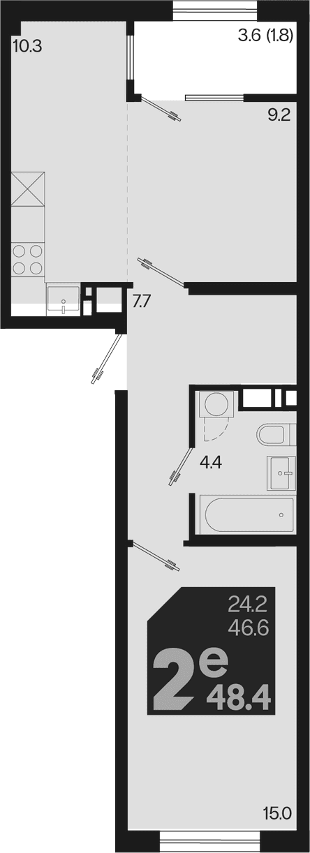 Продается 2-комн. квартира, 46.6 м²