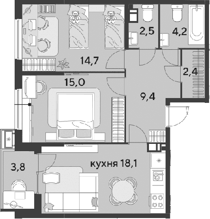 Продается 3-комн. квартира, 66.3 м²