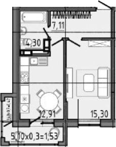 Продается 1-комн. квартира, 45.55 м²