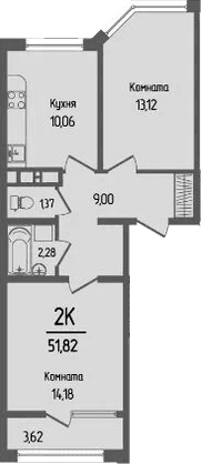 Продается 2-комн. квартира, 50.01 м²