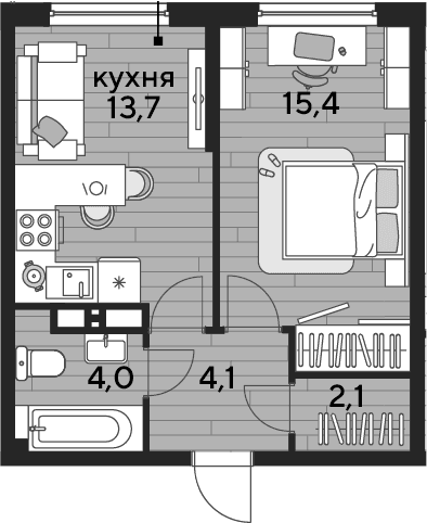 Продается 1-комн. квартира, 39.3 м²