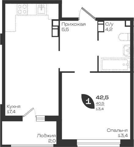 Продается 1-комн. квартира, 40.5 м²