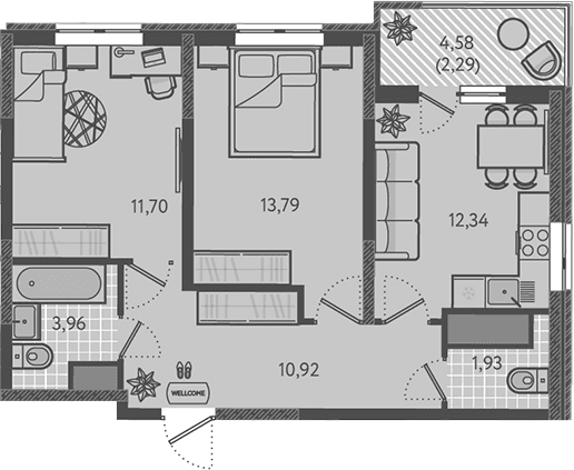 Продается 2-комн. квартира, 54.64 м²