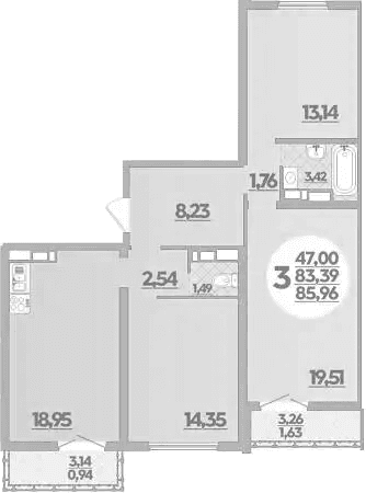 Продается 3-комн. квартира, 83.39 м²