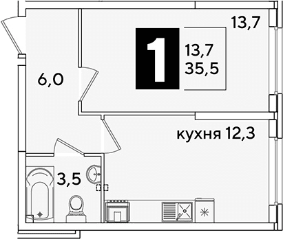 Продается 1-комн. квартира, 35.5 м²