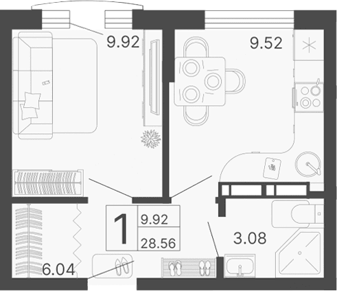 Продается 1-комн. квартира, 28.56 м²