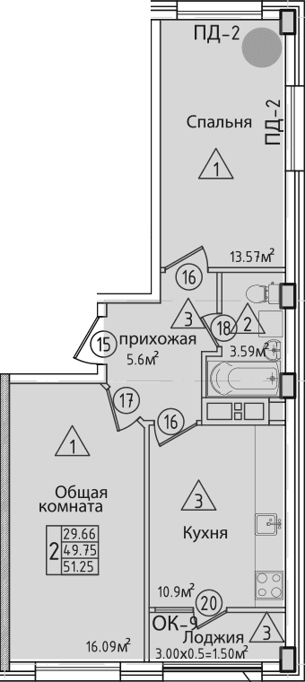 Продается 2-комн. квартира, 48.4 м²