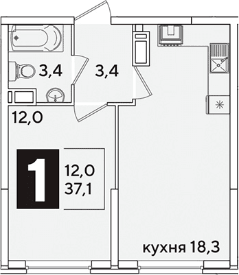 Продается 2-комн. квартира, 37.1 м²