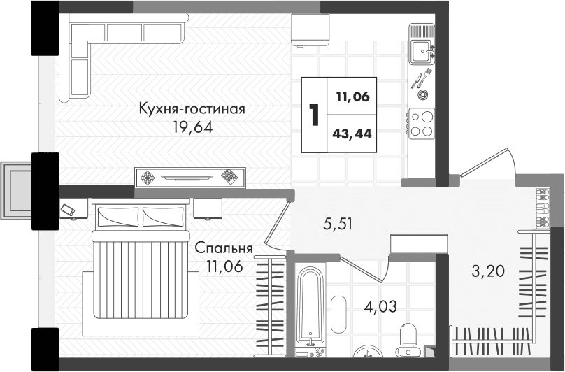 Продается 2-комн. квартира, 43.44 м²