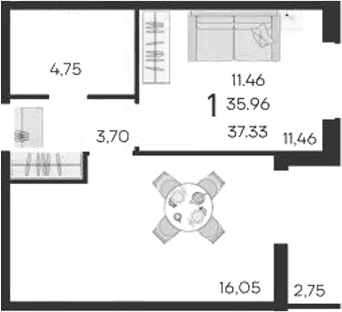Продается 1-комн. квартира, 35.95 м²